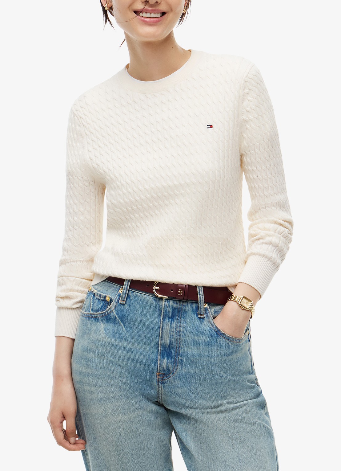 Tommy Hilfiger Grofgebreide trui met structuur - detail ivory petal-z00