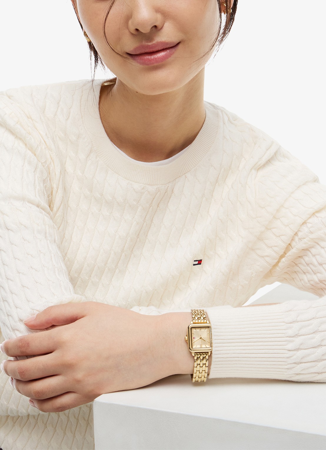 Tommy Hilfiger Grofgebreide trui met structuur - detail 2 ivory petal-z00