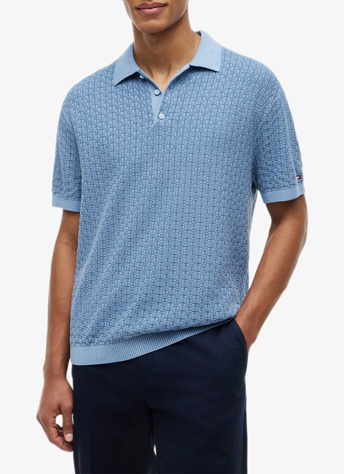 Tommy Hilfiger Grofgebreide trui met structuur - detail blauw