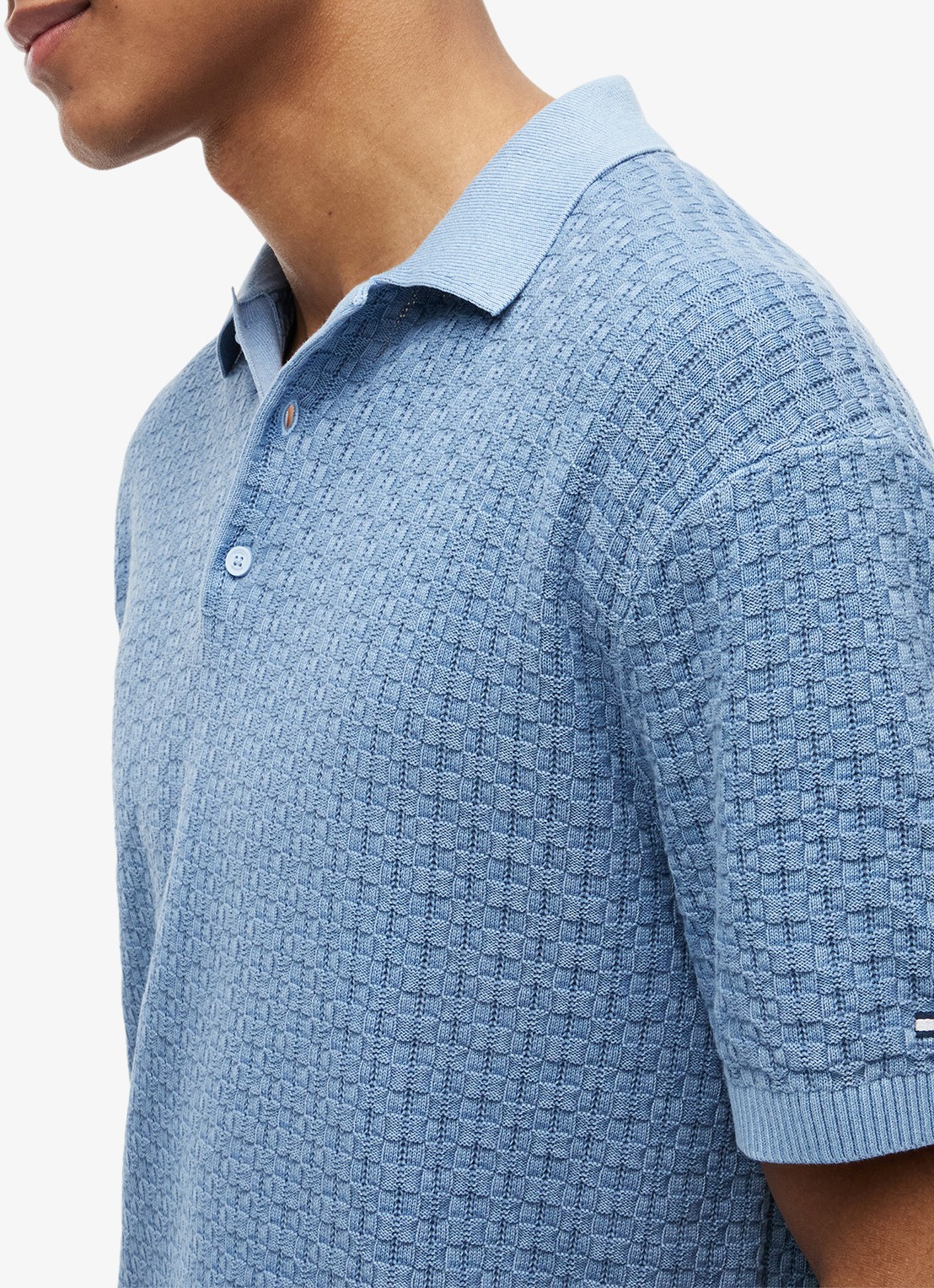 Tommy Hilfiger Grofgebreide trui met structuur - detail 2 blauw