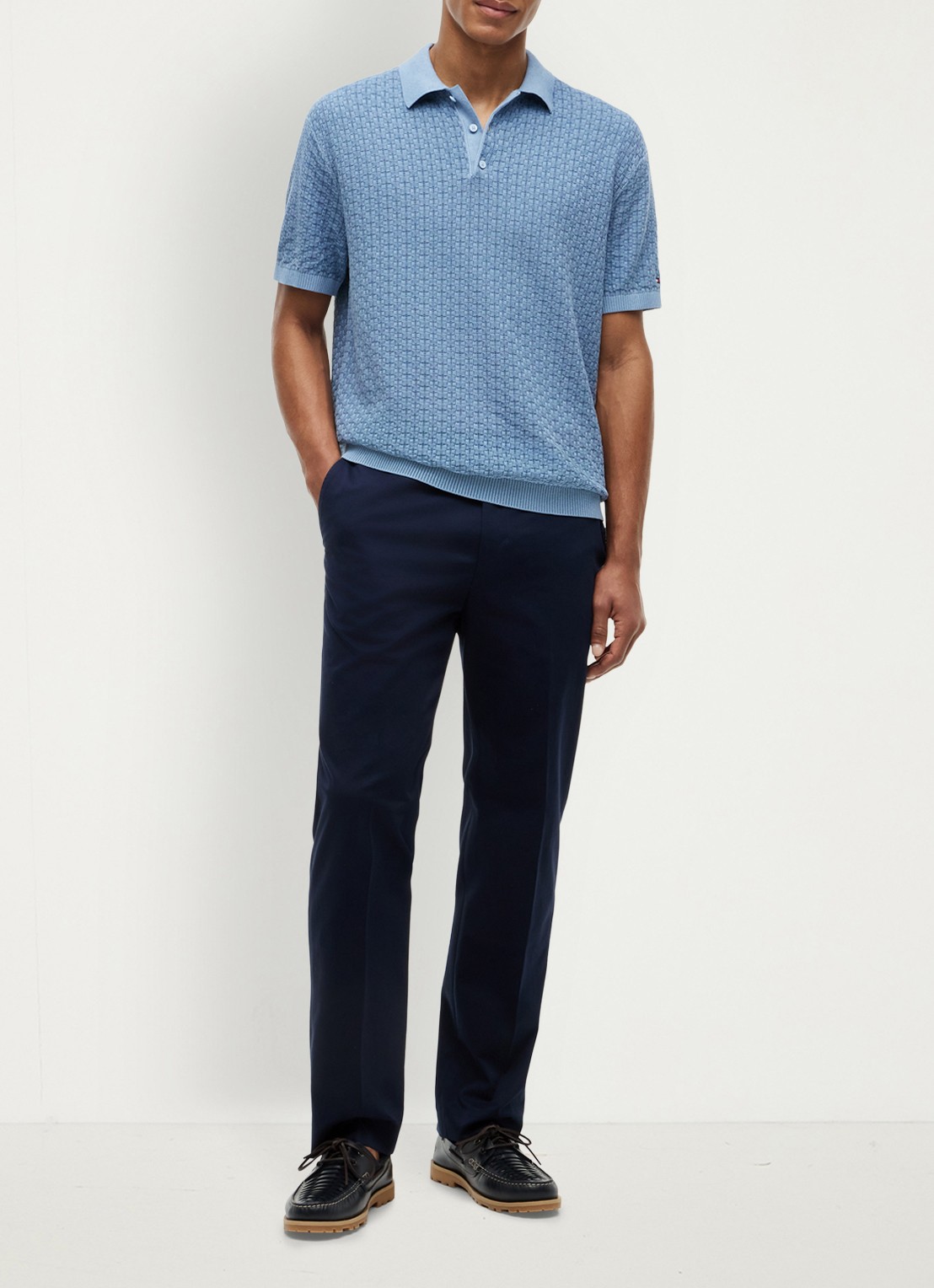 Tommy Hilfiger Grofgebreide trui met structuur - voorkant 5 blauw