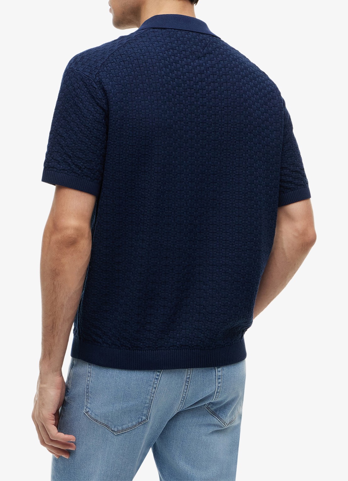 Tommy Hilfiger Grofgebreide trui met structuur - achterkant donkerblauw