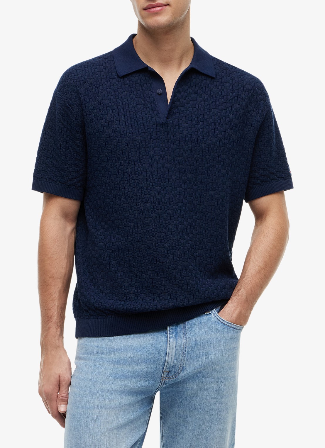 Tommy Hilfiger Grofgebreide trui met structuur - detail 4 donkerblauw