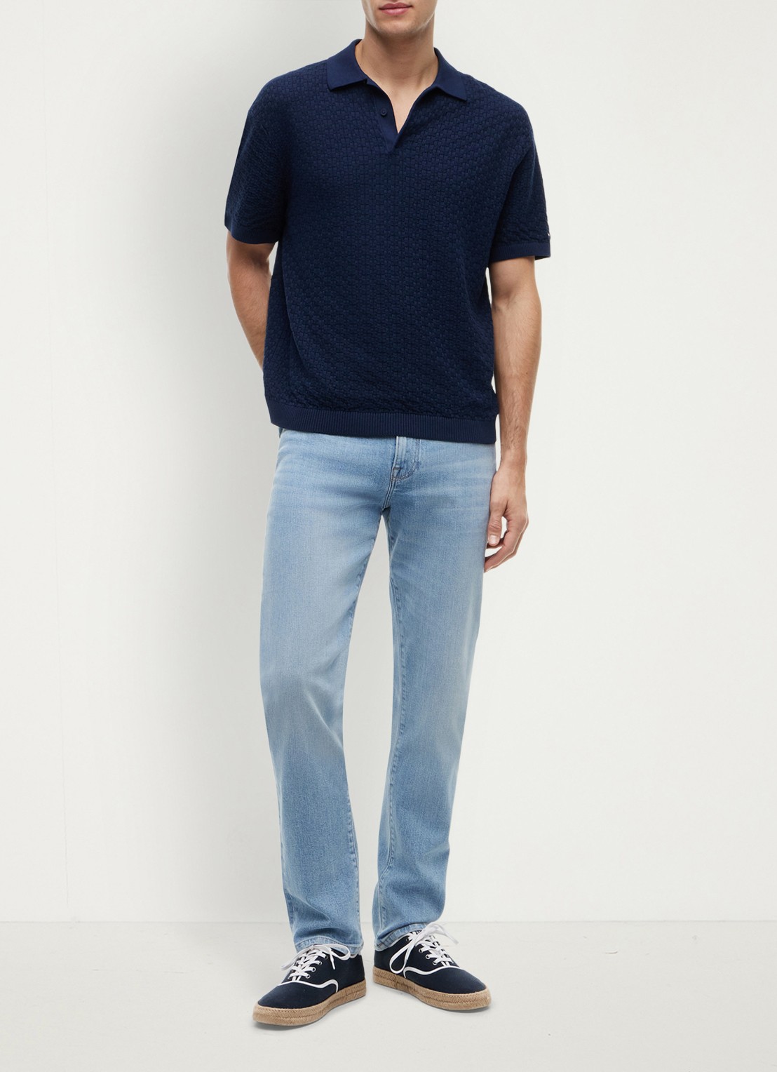 Tommy Hilfiger Grofgebreide trui met structuur - voorkant 3 donkerblauw