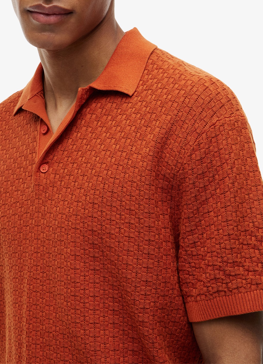 Tommy Hilfiger Grofgebreide trui met structuur - detail 5 oranje