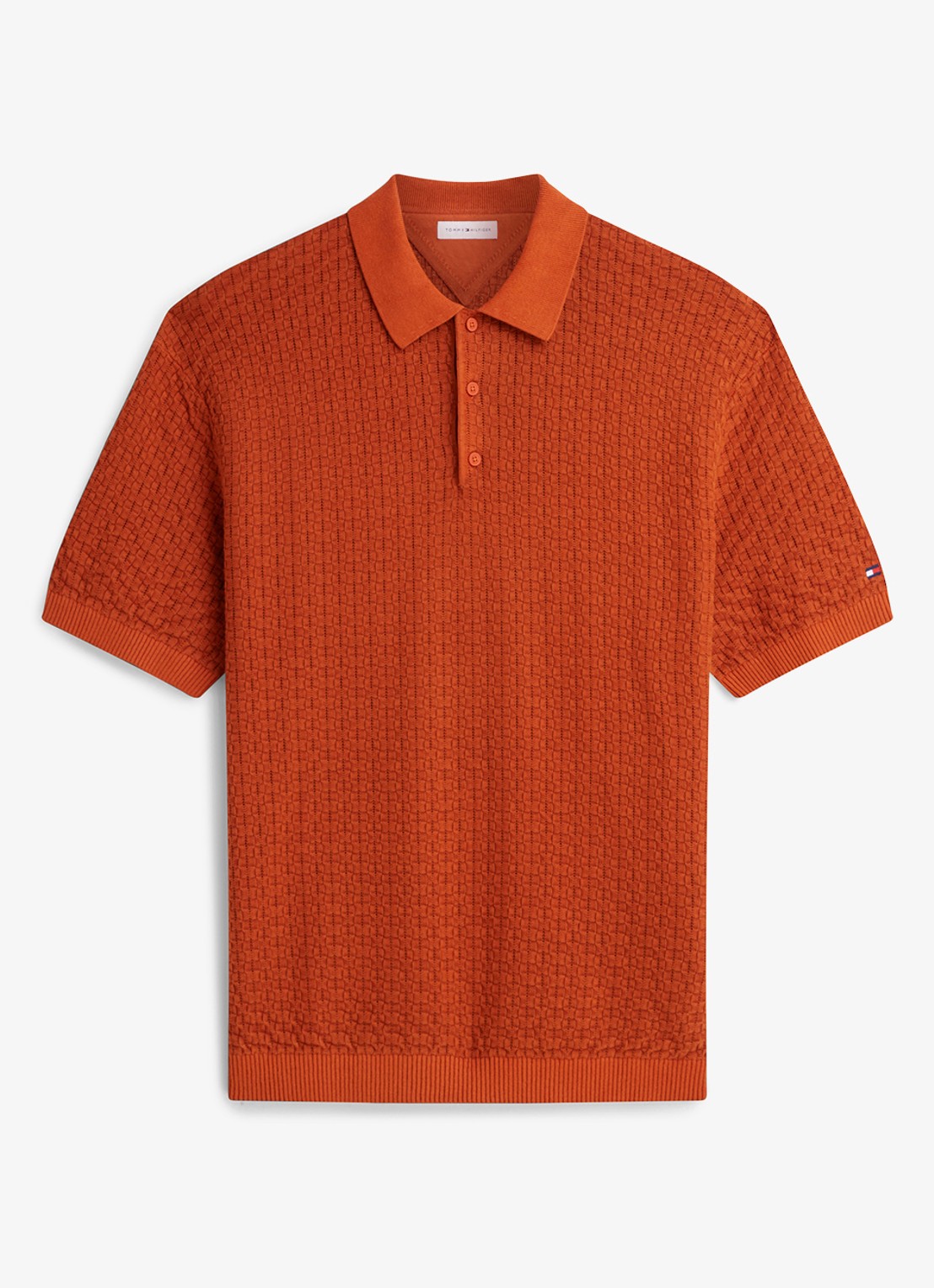 Tommy Hilfiger Grofgebreide trui met structuur - voorkant oranje