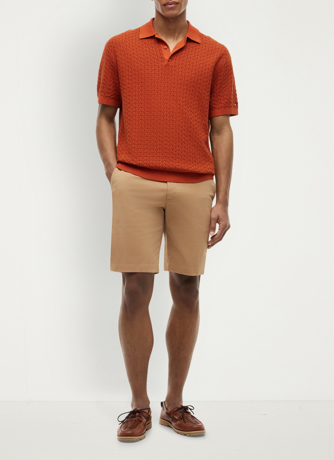 Tommy Hilfiger Grofgebreide trui met structuur - voorkant 2 oranje