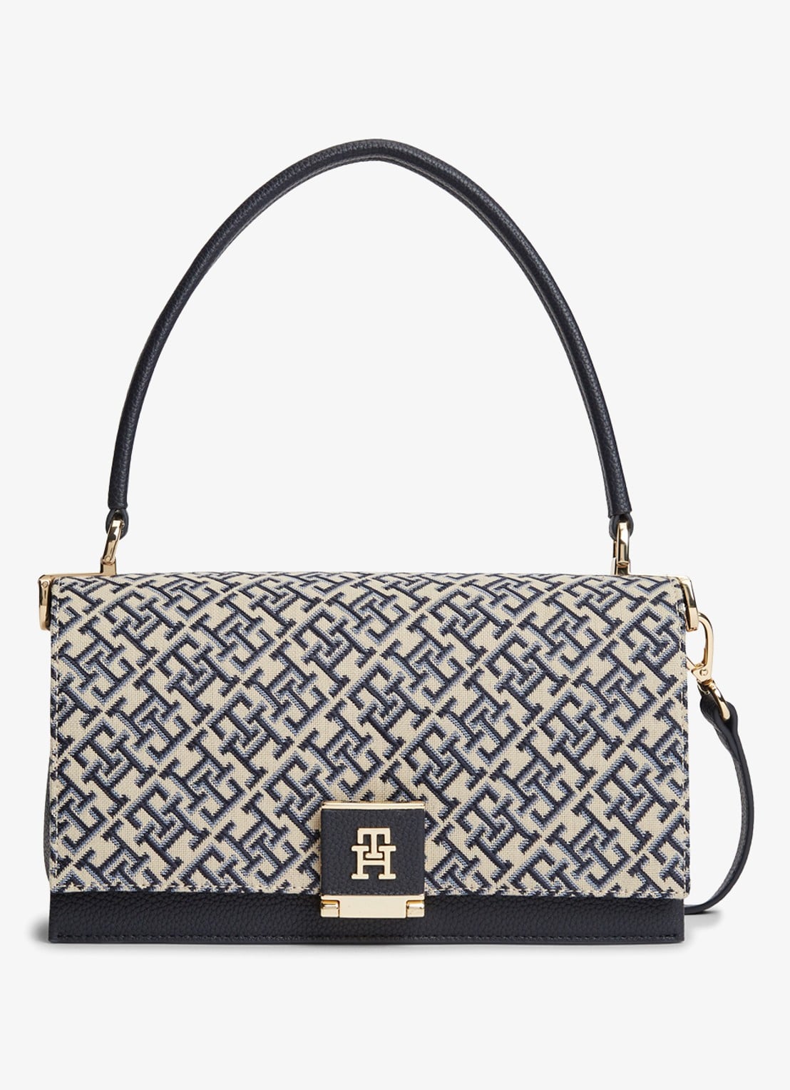 Tommy Hilfiger Handtas met logoprint en afneembare schouderriem - voorkant 4 donkerblauw