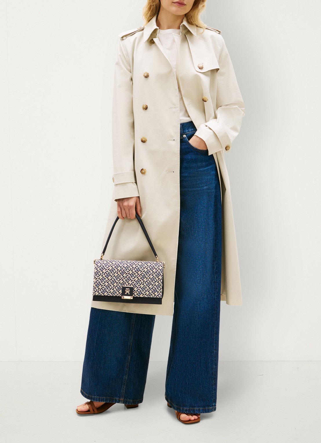 Tommy Hilfiger Handtas met logoprint en afneembare schouderriem - voorkant 5 donkerblauw