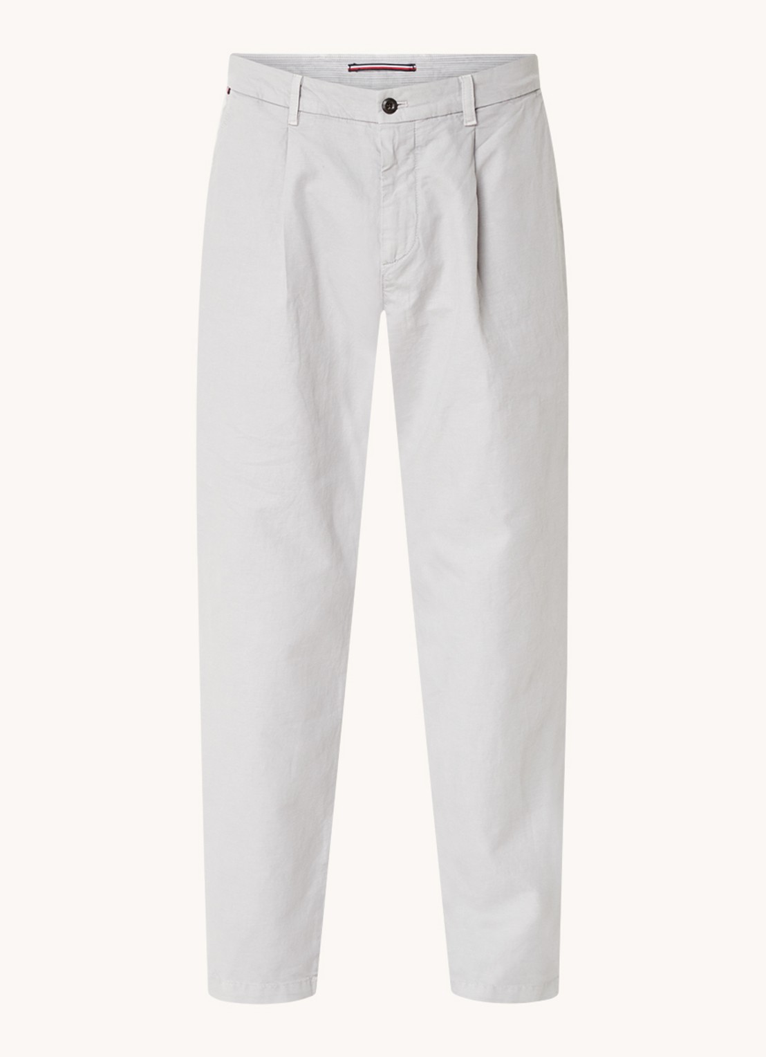 Tommy Hilfiger Harlem tapered fit chino in linnenblend met steekzakken - voorkant lichtgrijs