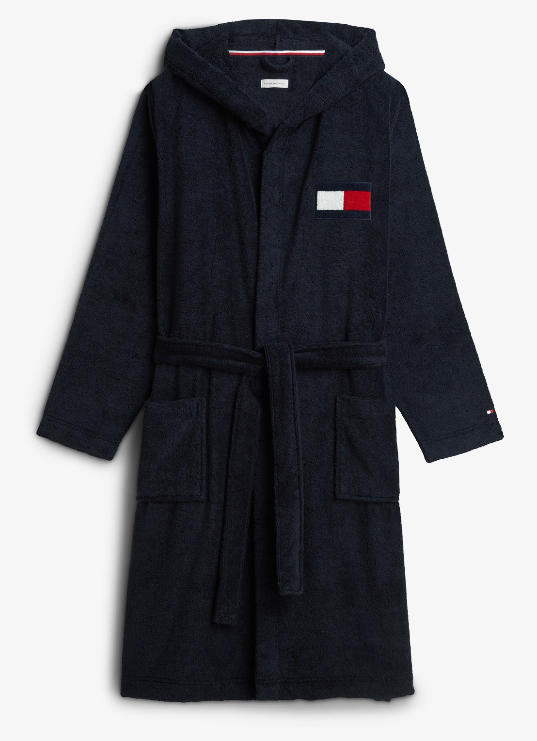 Tommy Hilfiger Heritage badjas met opgestikte zakken en logo  - voorkant donkerblauw