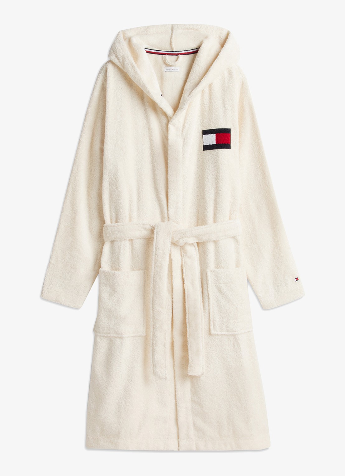 Tommy Hilfiger Heritage badjas met opgestikte zakken en logo  - voorkant ivoor