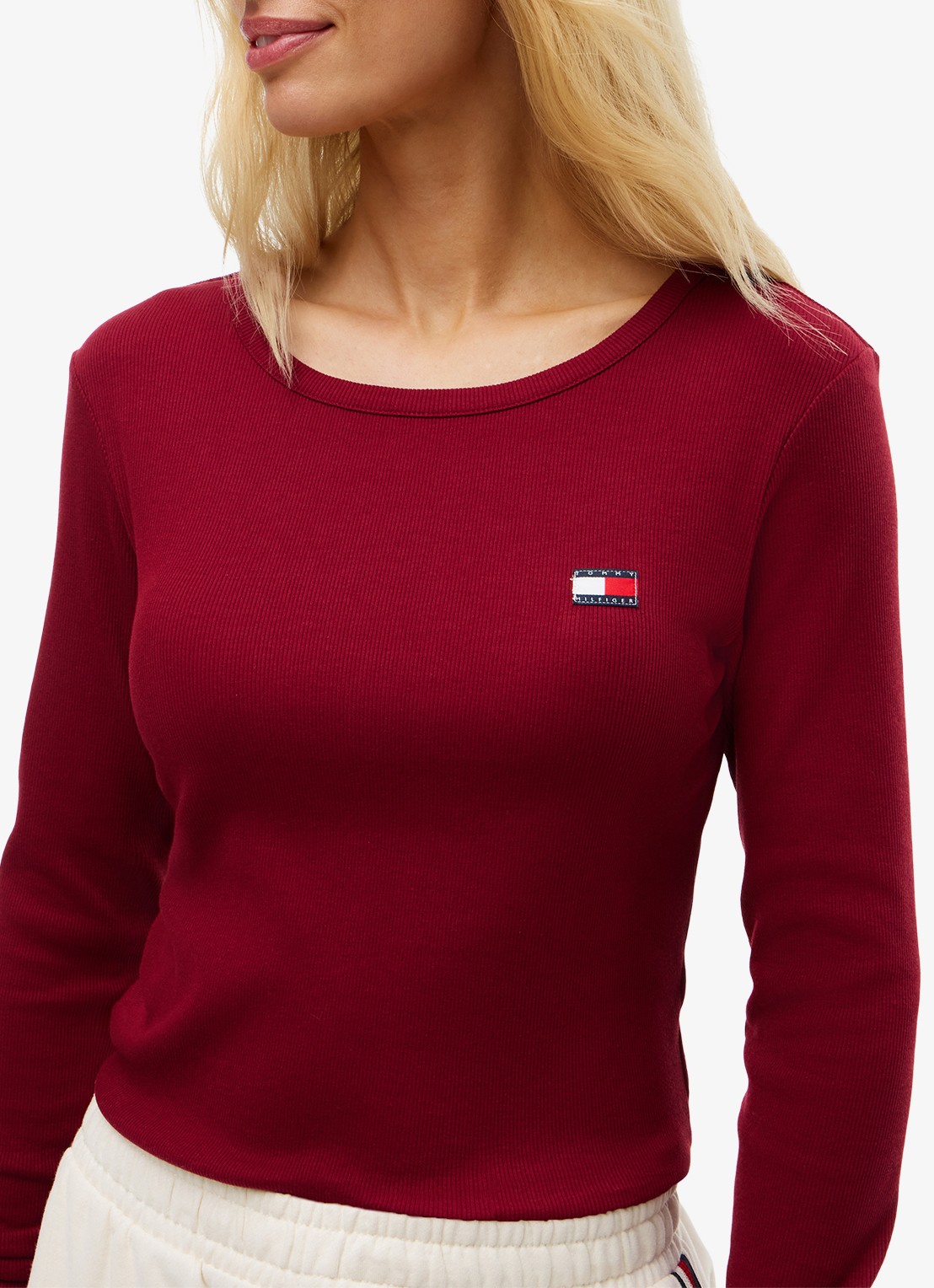 Tommy Hilfiger Heritage longsleeve met logo - detail 5 kersenrood