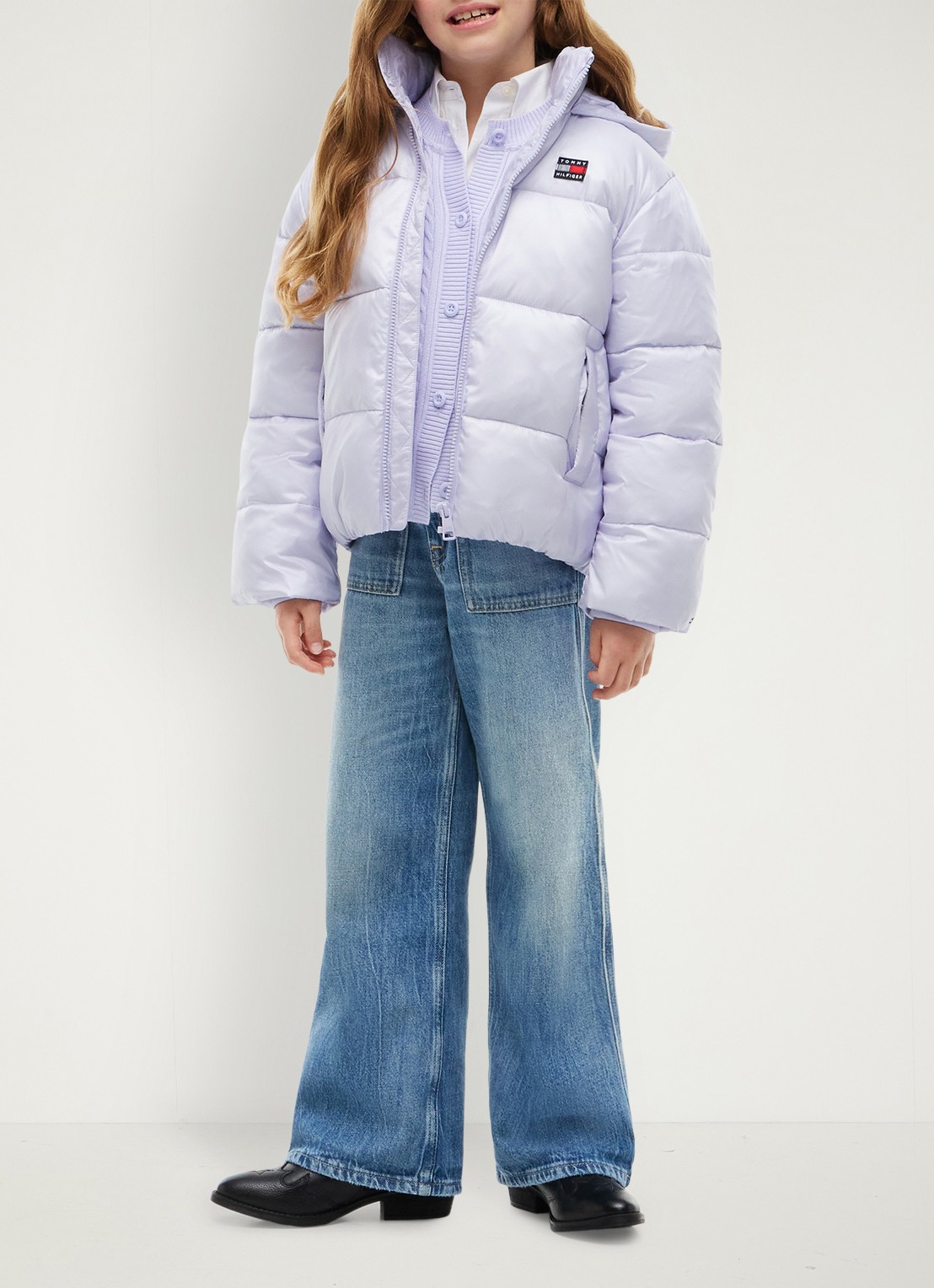 Tommy Hilfiger Heritage puffer jas met capuchon - voorkant 3 lavendel