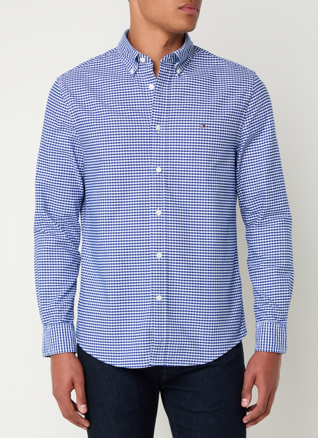 Tommy Hilfiger Heritage regular fit overhemd met ruitdessin en logoborduring - detail royalblauw