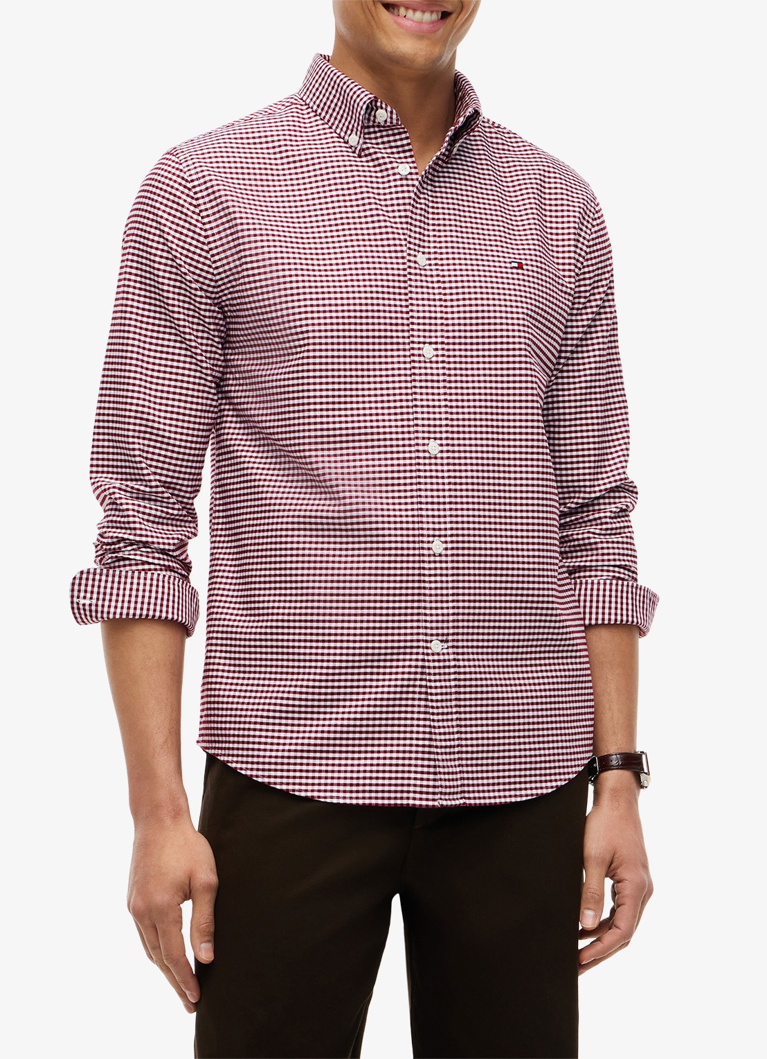 Tommy Hilfiger Heritage regular fit overhemd met ruitdessin en logoborduring - detail burgundy  / check-0qj