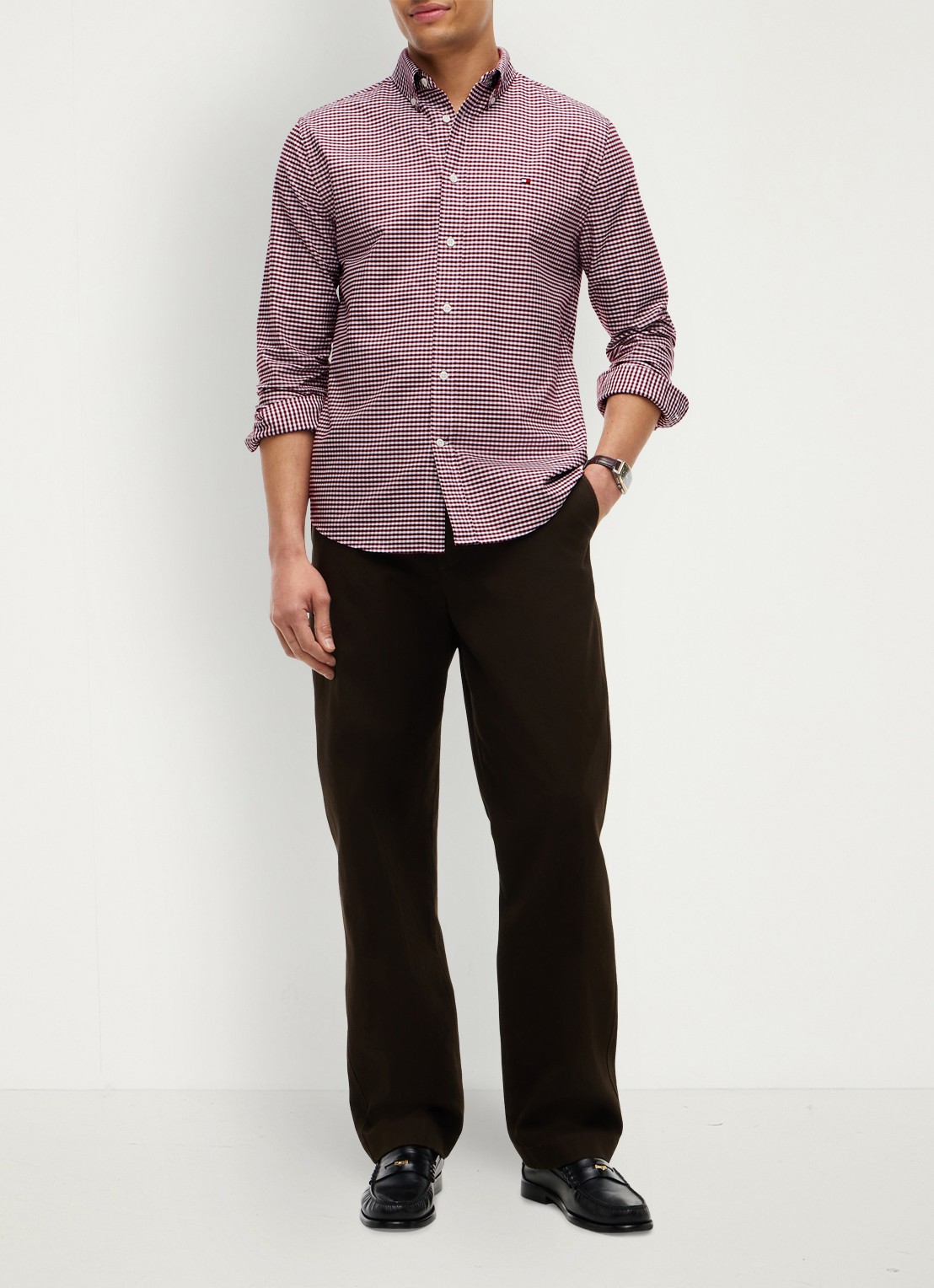 Tommy Hilfiger Heritage regular fit overhemd met ruitdessin en logoborduring - voorkant 4 burgundy  / check-0qj