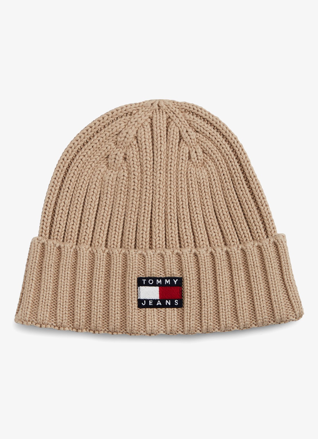 Tommy Hilfiger Heritage ribgebreide muts met logo  - voorkant 3 creme