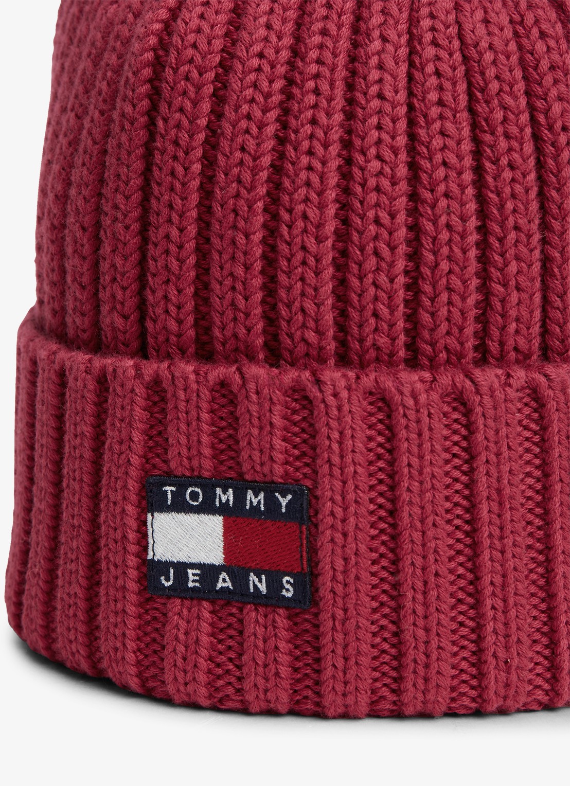 Tommy Hilfiger Heritage ribgebreide muts met logo  - detail rood
