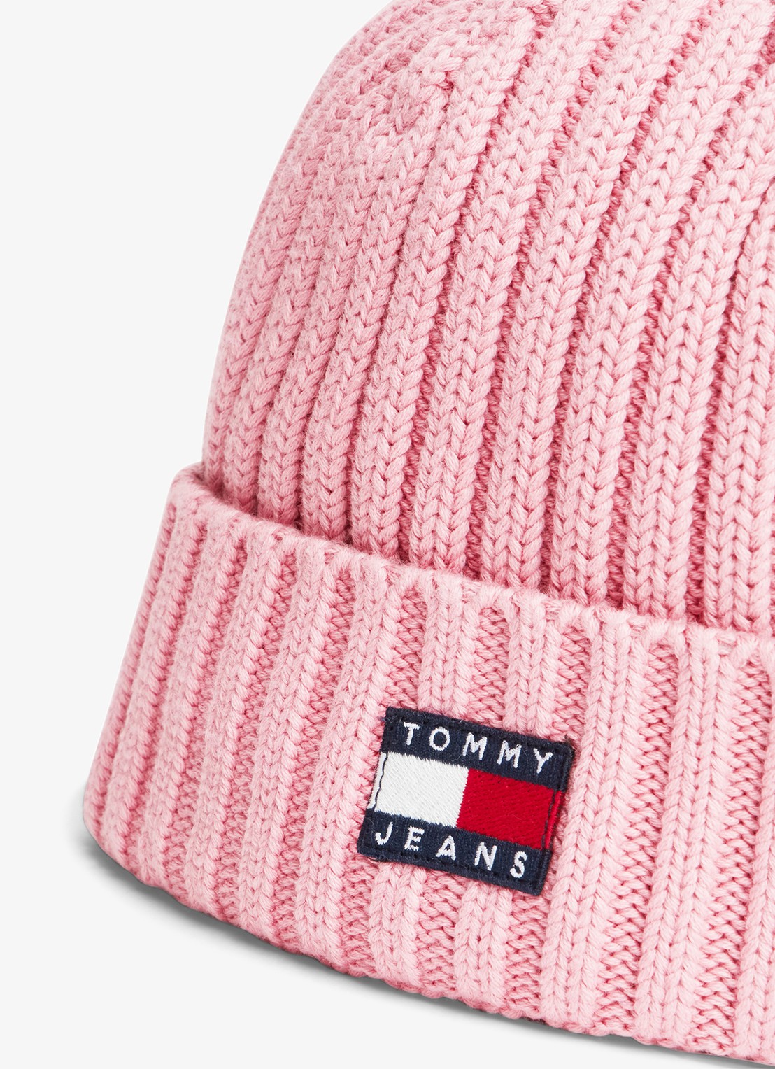 Tommy Hilfiger Heritage ribgebreide muts met logo  - detail roze