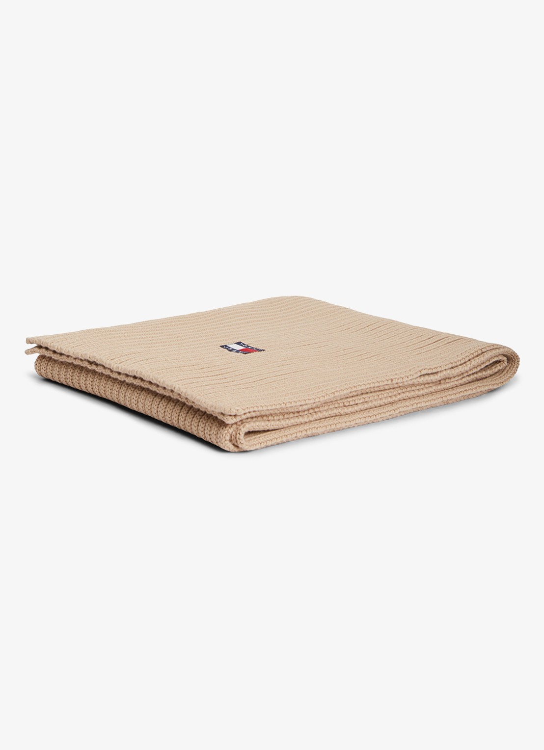 Tommy Hilfiger Heritage ribgebreide sjaal met logo  - detail 3 zand