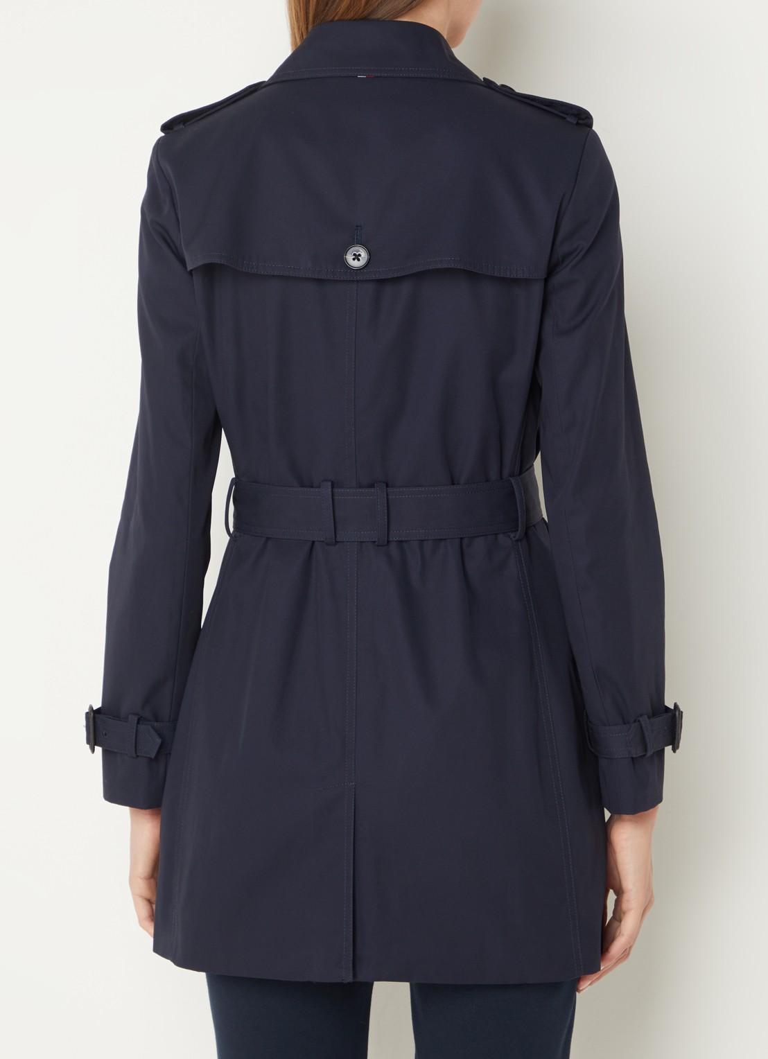 Tommy Hilfiger Heritage trenchcoat met ceintuur en steekzakken - achterkant donkerblauw