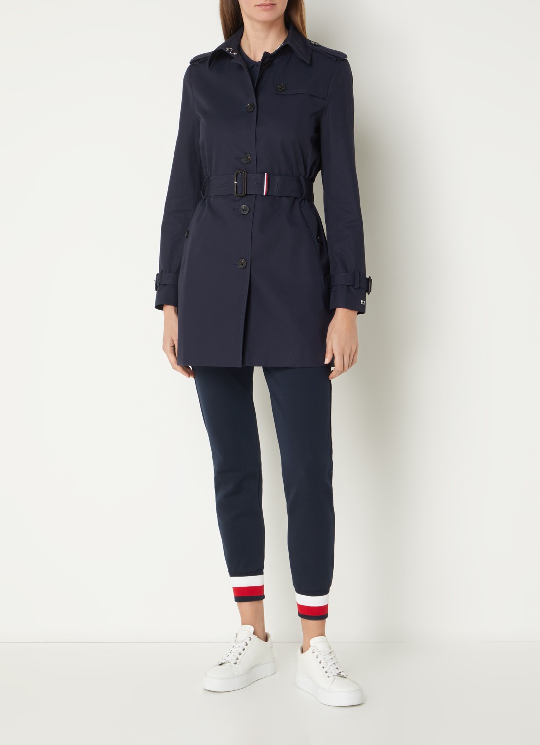 Tommy Hilfiger Heritage trenchcoat met ceintuur en steekzakken - voorkant 3 donkerblauw