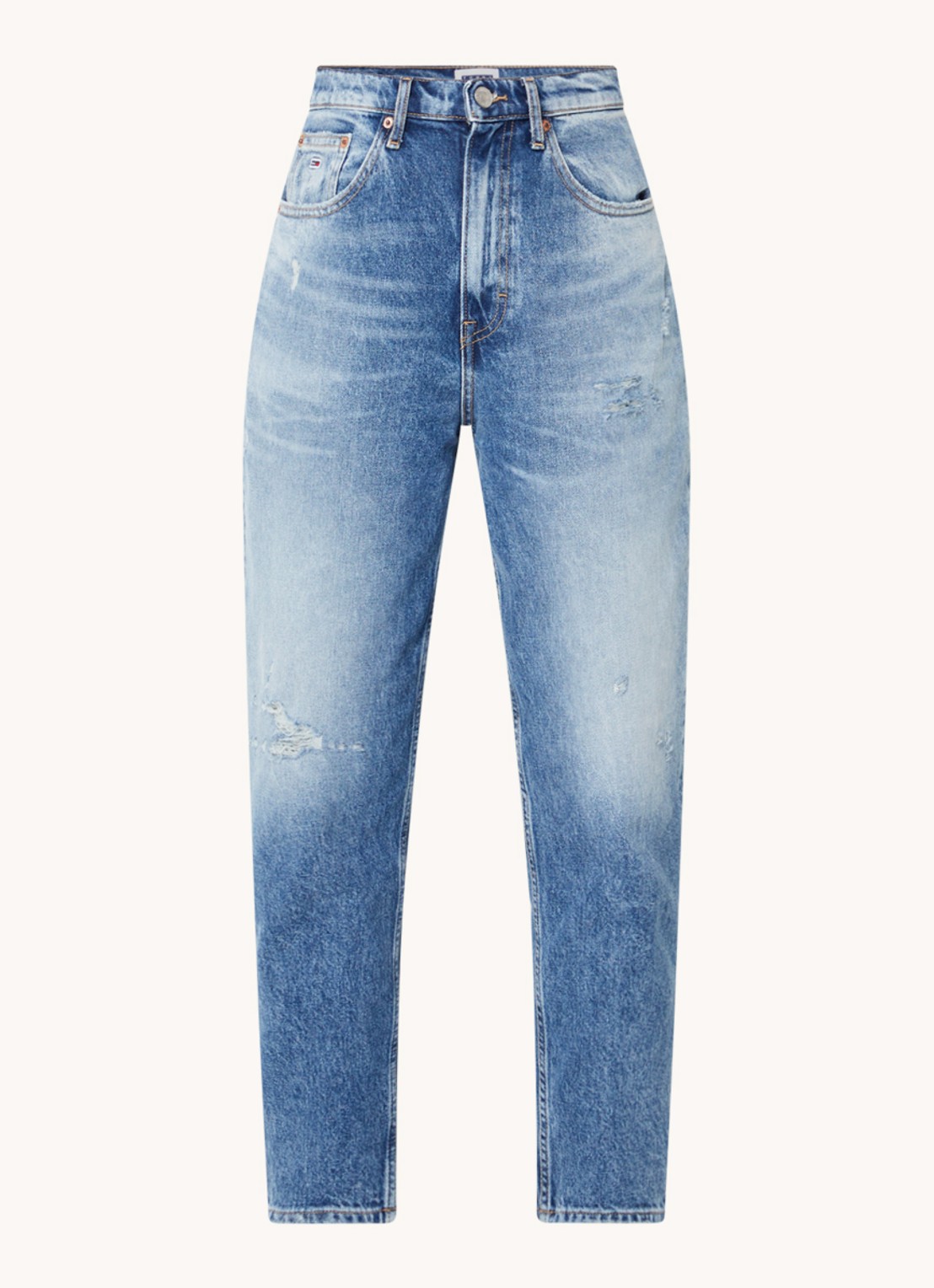 Tommy Hilfiger High waist cropped mom jeans met destroyed afwerking - voorkant 3 indigo