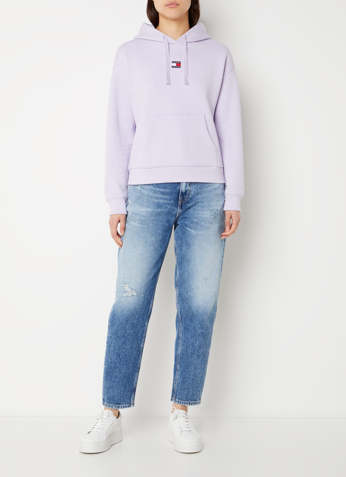 Tommy Hilfiger High waist cropped mom jeans met destroyed afwerking - voorkant 4 indigo