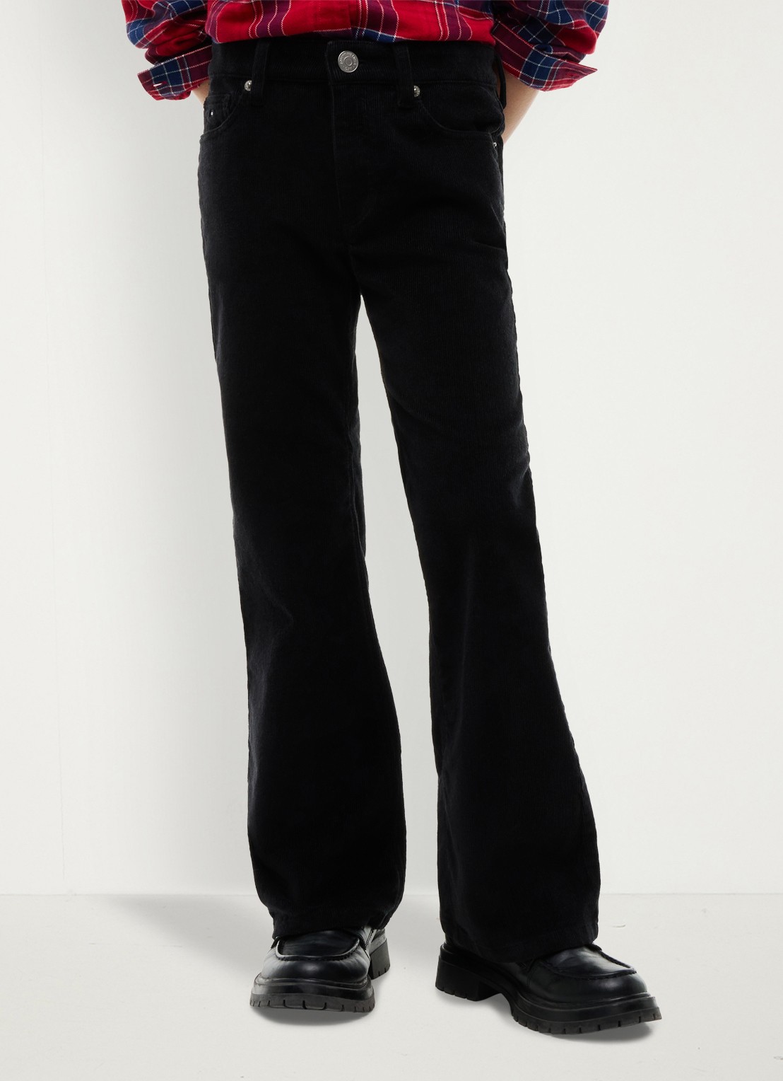 Tommy Hilfiger High waist flared broek van corduroy  - detail zwart