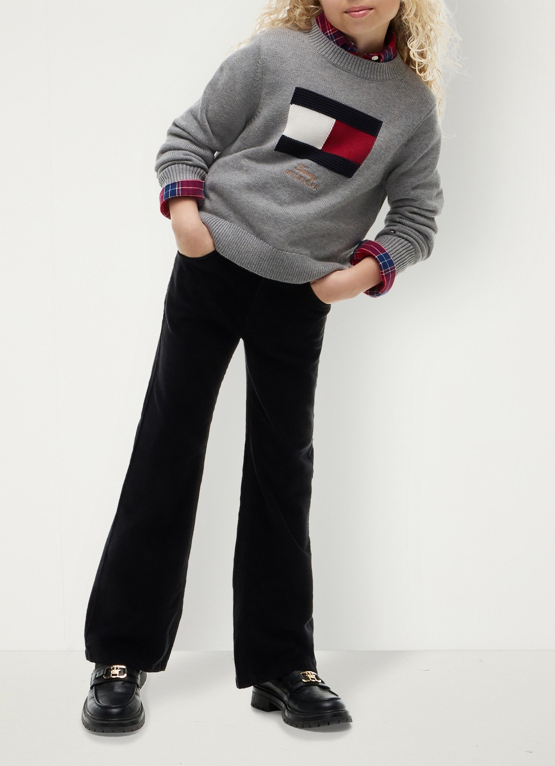 Tommy Hilfiger High waist flared broek van corduroy  - voorkant 5 zwart