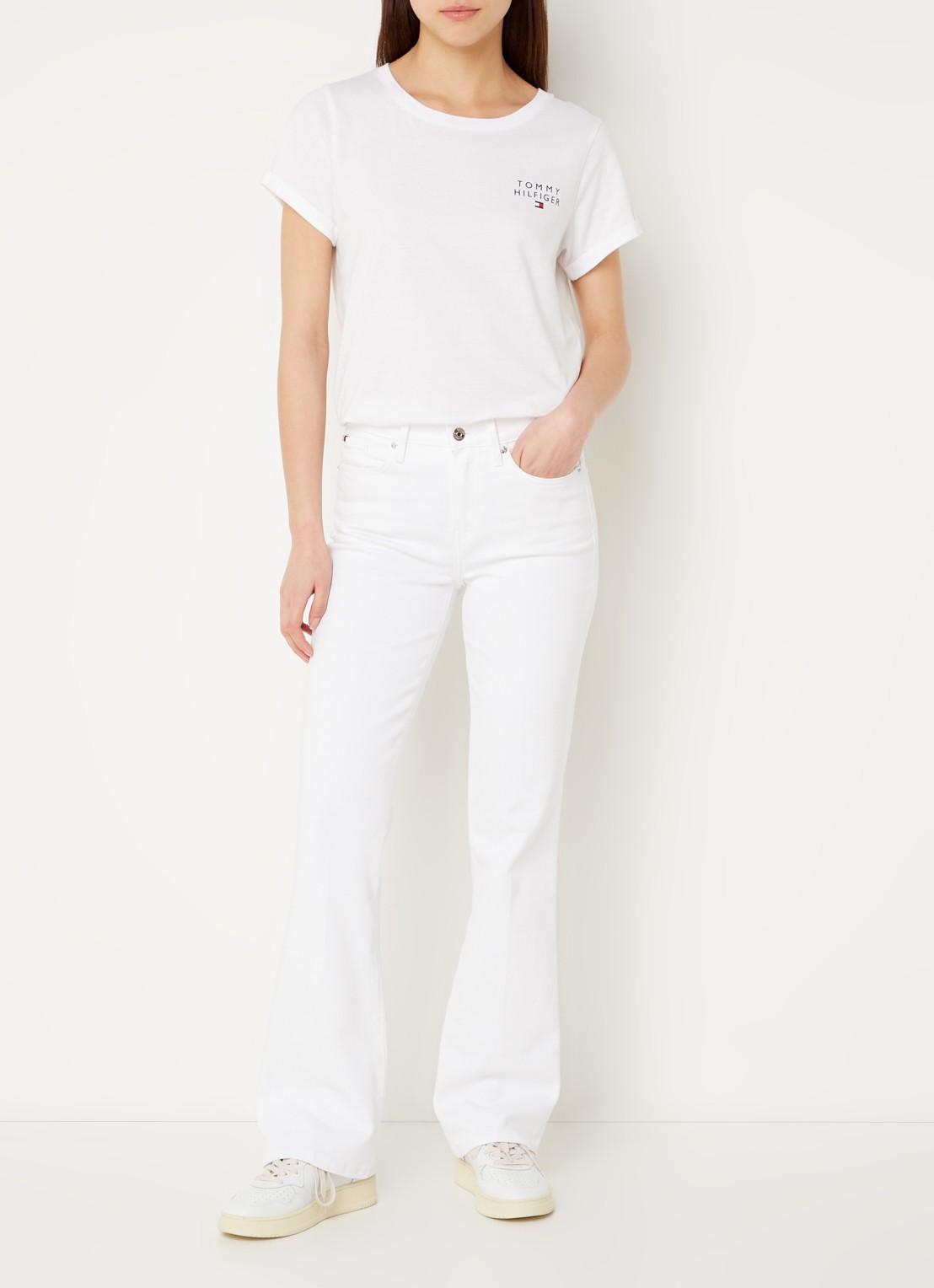 Tommy Hilfiger High waist flared jeans met gekleurde wassing  - voorkant 4 wit