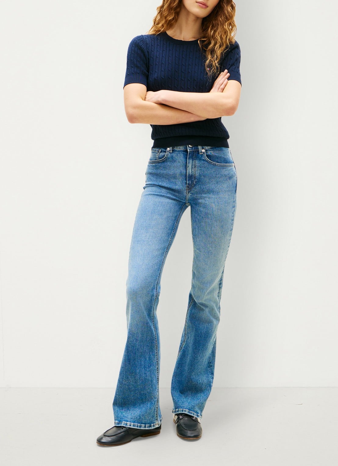 Tommy Hilfiger High waist flared jeans met medium wassing - voorkant 3 blauw