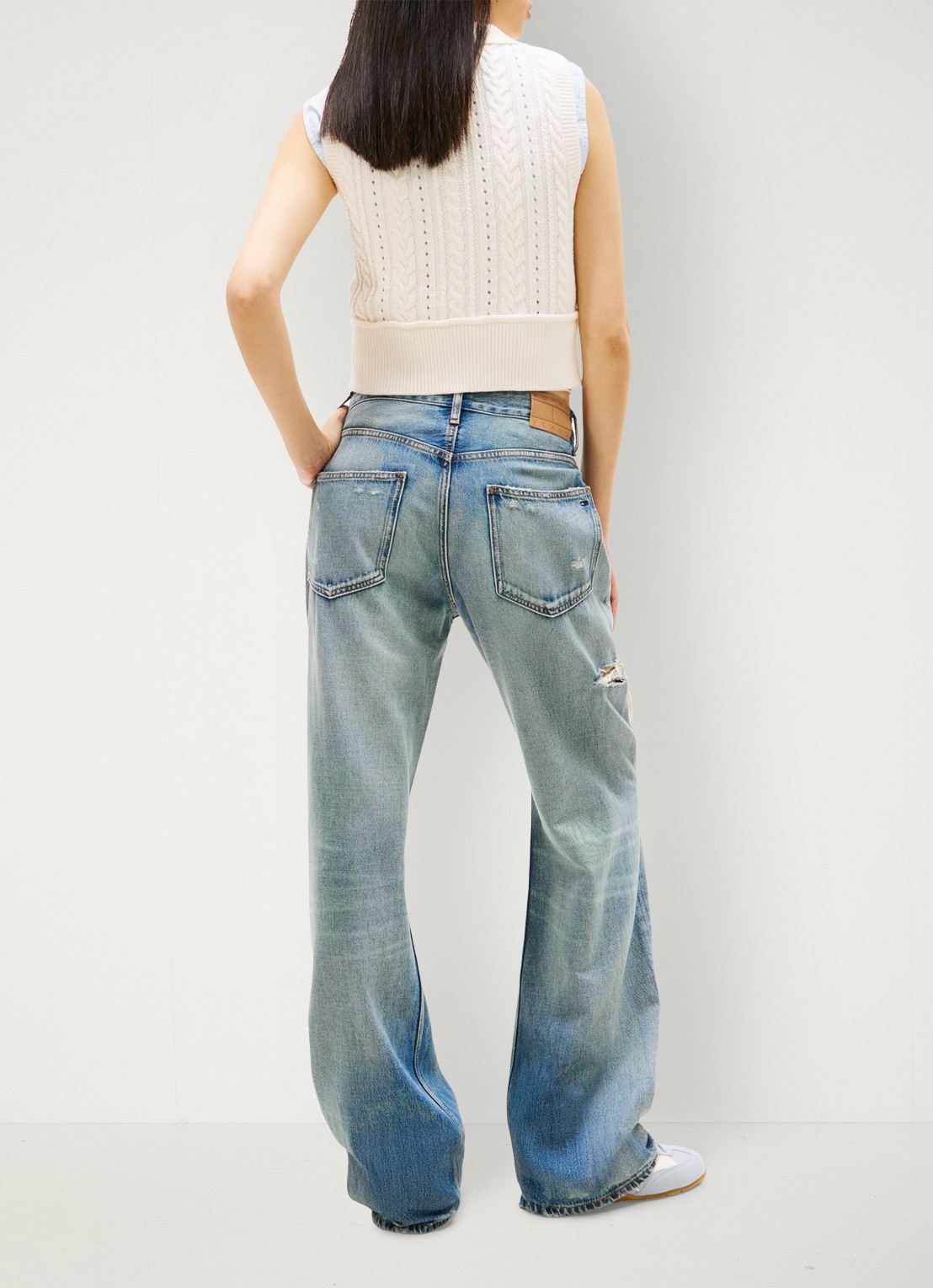 Tommy Hilfiger High waist loose fit jeans in katoenblend - achterkant donkerblauw