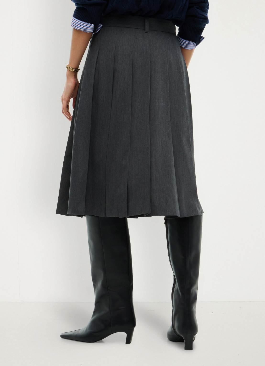 Tommy Hilfiger High waist midi A-lijn rok met plooien - achterkant 5 grijs