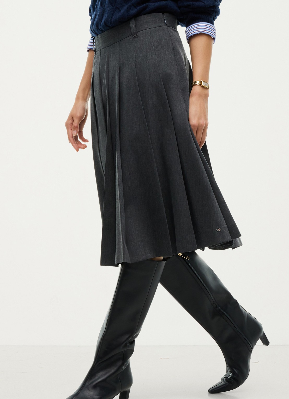 Tommy Hilfiger High waist midi A-lijn rok met plooien - detail 2 grijs