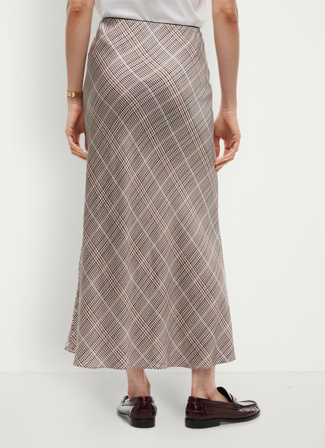 Tommy Hilfiger High waist midi rok met ruitdessin  - achterkant 3 beige