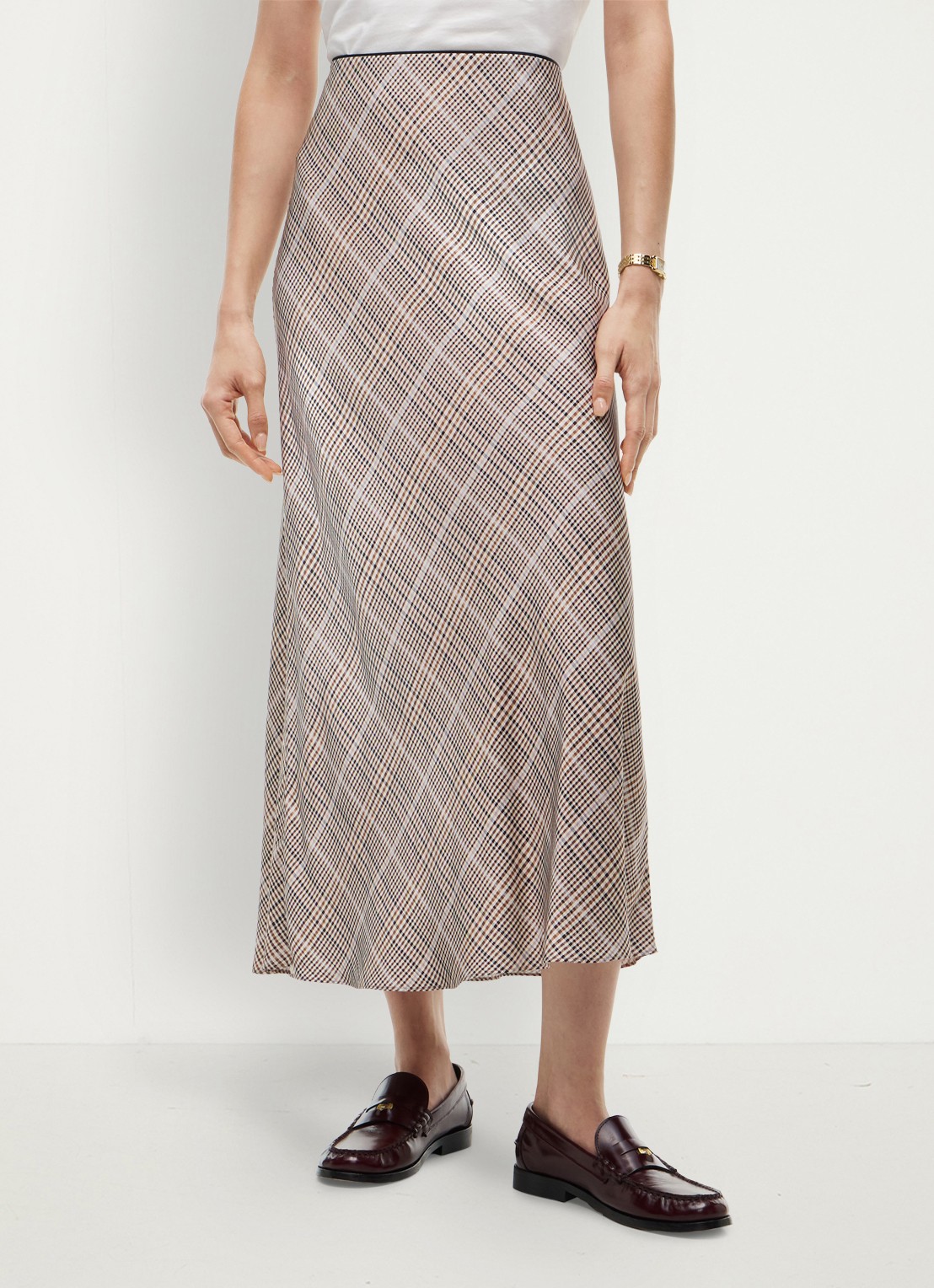 Tommy Hilfiger High waist midi rok met ruitdessin  - detail beige