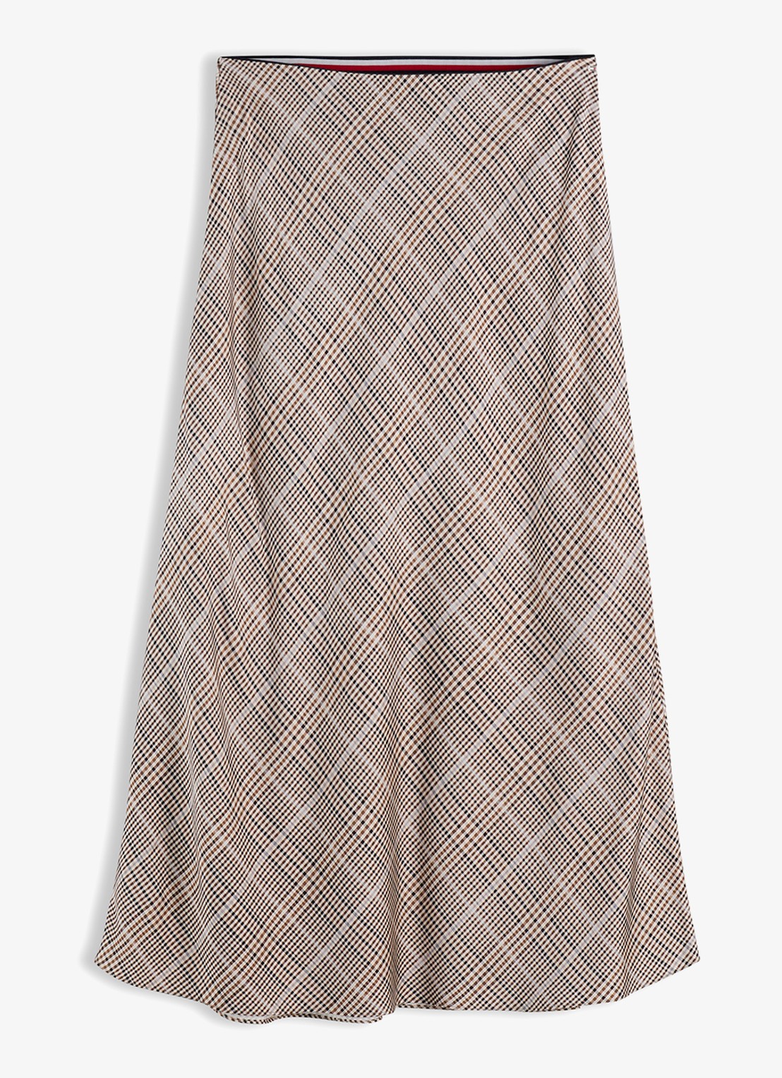 Tommy Hilfiger High waist midi rok met ruitdessin  - voorkant 4 beige