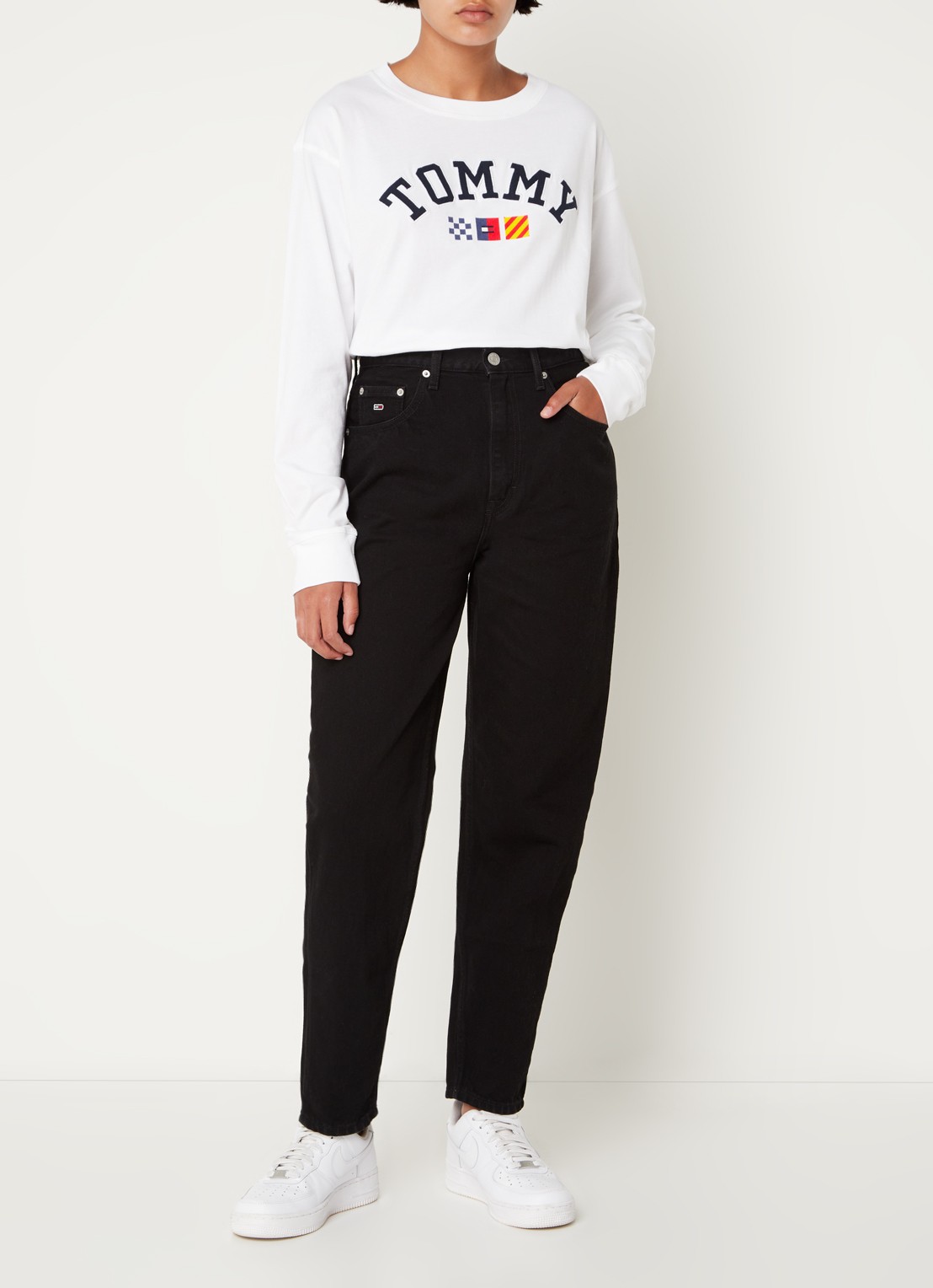 Tommy Hilfiger  High waist mom jeans met gekleurde wassing - voorkant 2 zwart