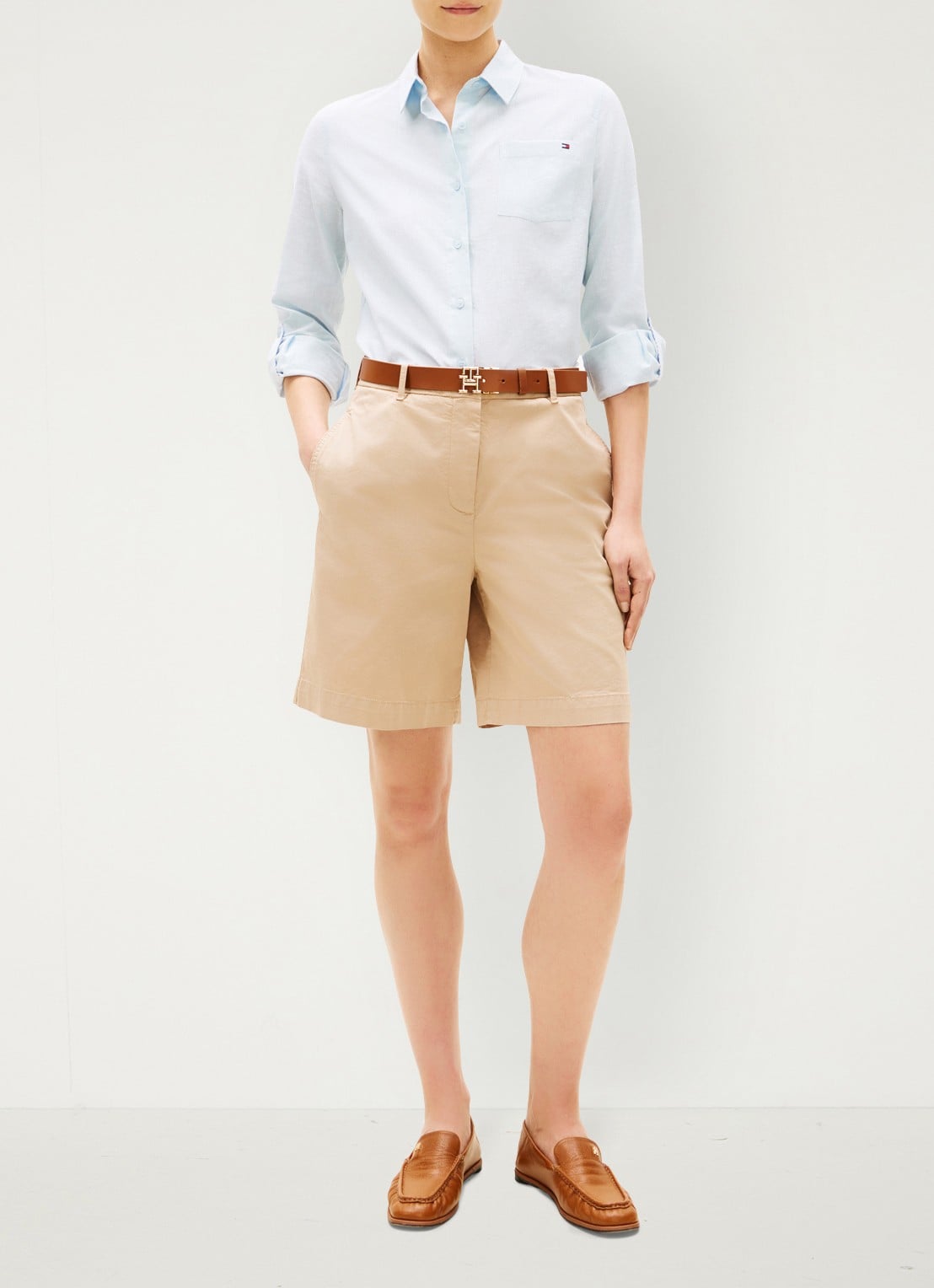 Tommy Hilfiger High waist regular fit korte chino - voorkant 5 beige
