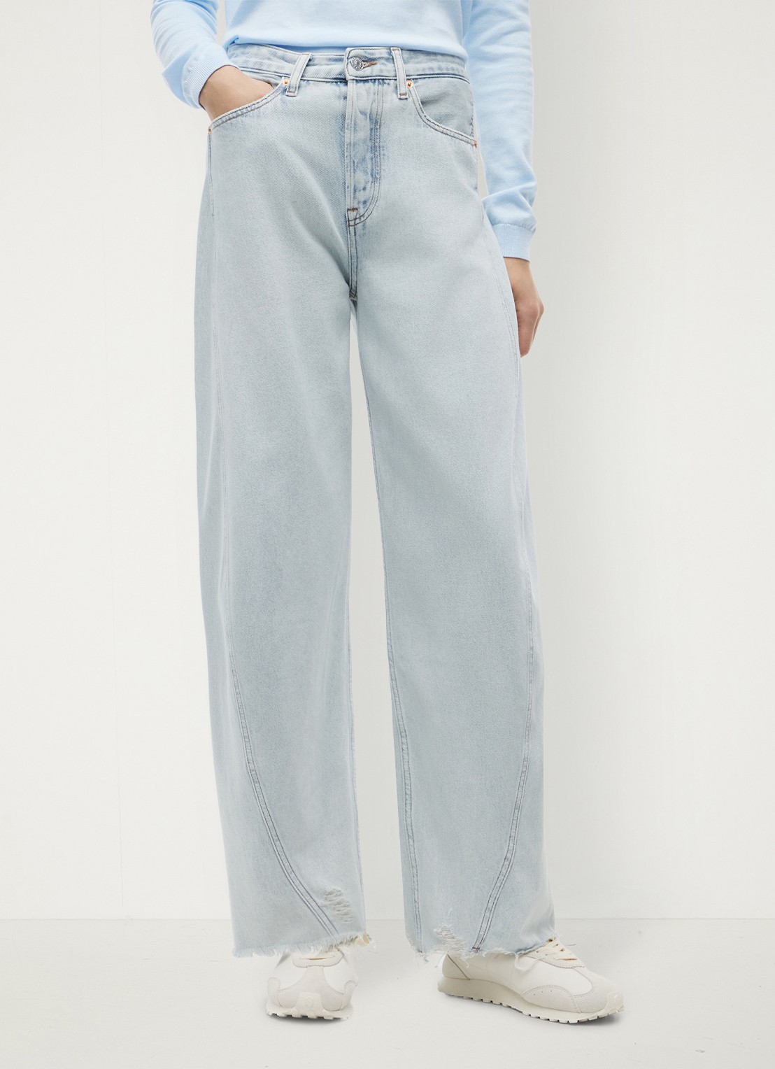 Tommy Hilfiger High waist wide fit jeans met lichte wassing - detail lichtblauw