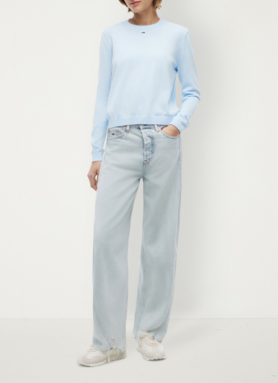 Tommy Hilfiger High waist wide fit jeans met lichte wassing - voorkant 4 lichtblauw