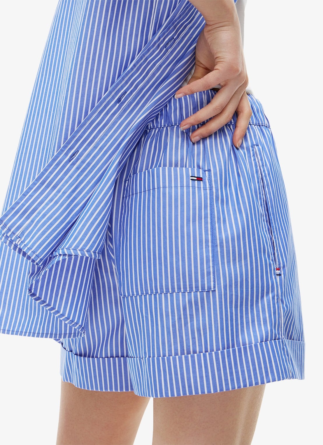 Tommy Hilfiger High waist wide fit korte broek met streepprint - detail 2 noble blue / stripe-c8p