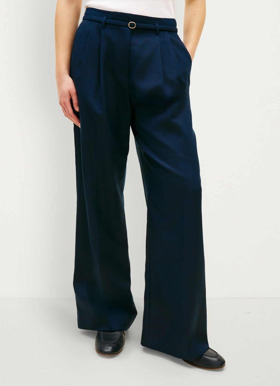 Tommy Hilfiger High waist wide fit pantalon met ceintuur - detail 4 donkerblauw