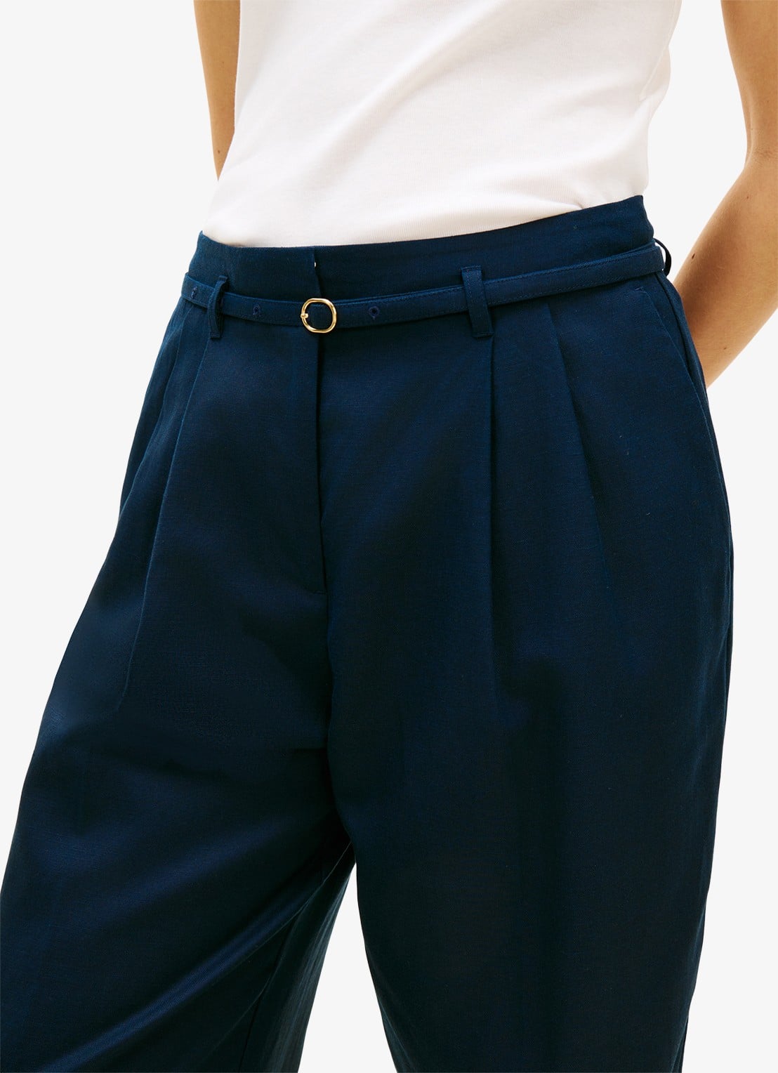 Tommy Hilfiger High waist wide fit pantalon met ceintuur - detail 5 donkerblauw