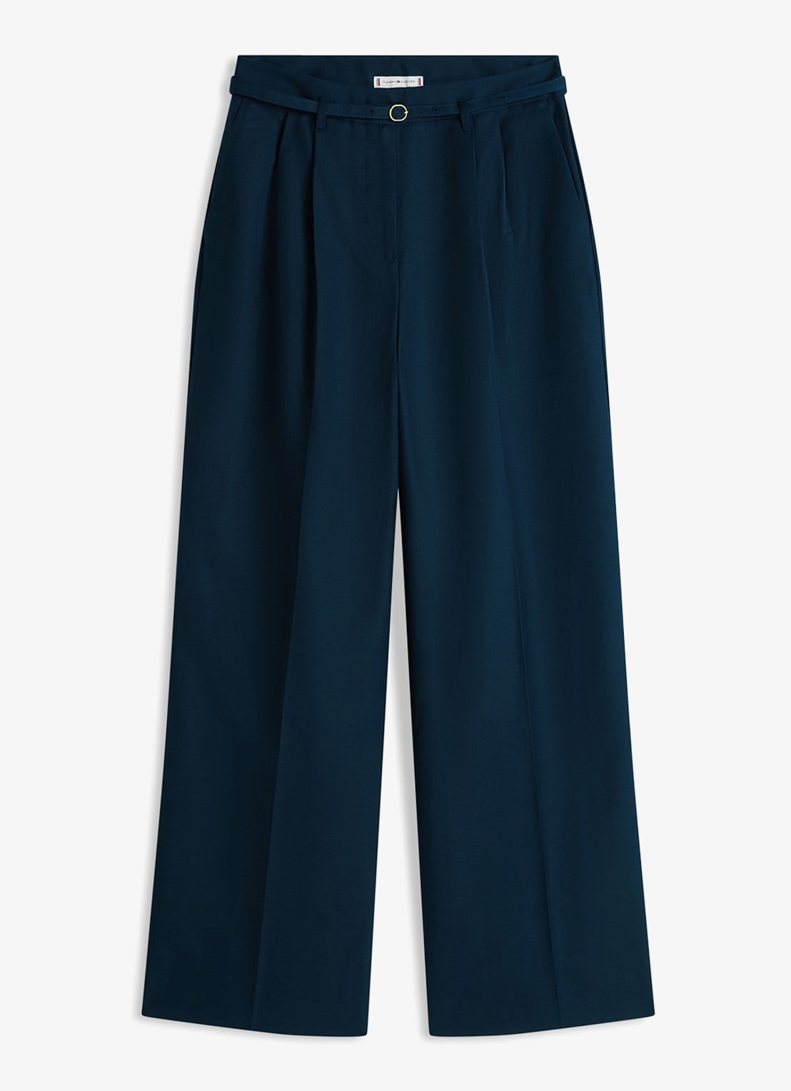 Tommy Hilfiger High waist wide fit pantalon met ceintuur - voorkant 2 donkerblauw