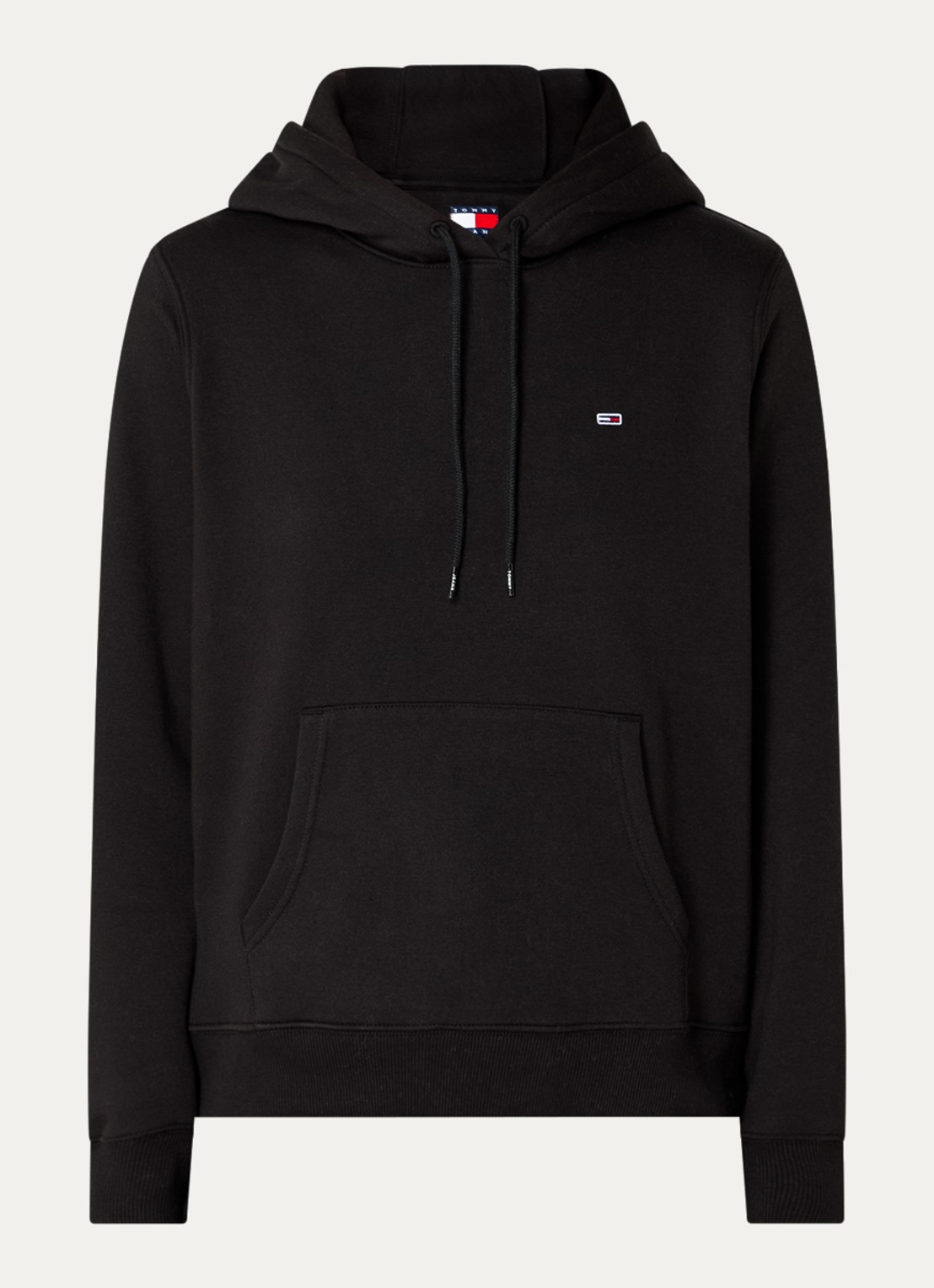 Tommy Hilfiger Hoodie met kangoeroezak en logo - voorkant zwart