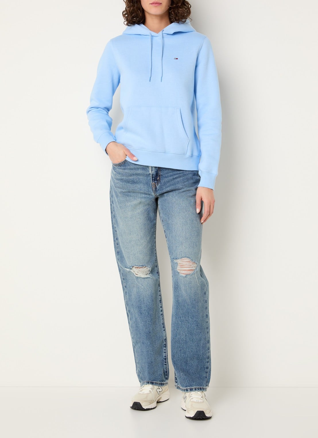 Tommy Hilfiger Hoodie met kangoeroezak en logo - voorkant 5 lichtblauw