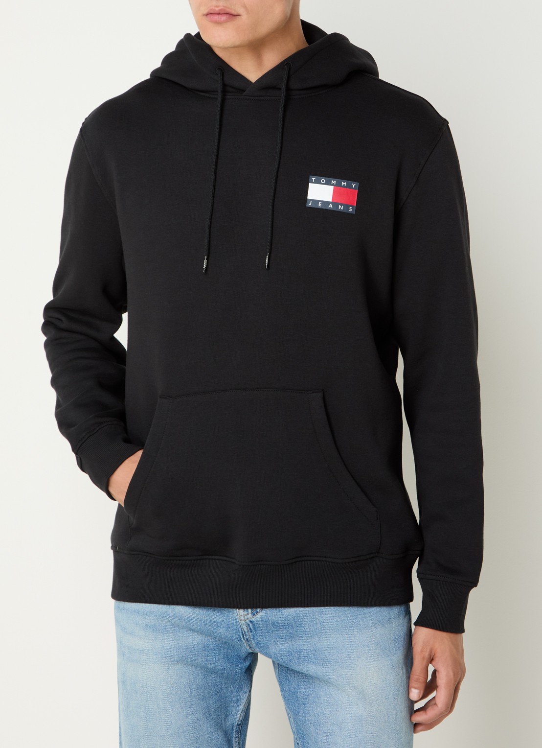 Tommy Hilfiger Hoodie met kangoeroezak en logo - detail zwart